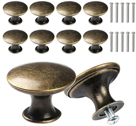 Yuechenggui 10 Stück Antike Bronze Schranktürknöpfe Vintage Runde Schubladengriff mit 10 Schrauben Möbelknöpfe Kommodenknöpfe, Schubladenknöpfe Set für Schrank Schublade