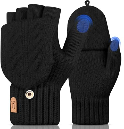 UKNOWISA Fingerlose handschuhe Thermo Winterhandschuhe Strick Handschuh-Klappe Touchscreen Laufen Radfahren Fahren ohne Finger Warme Herren Damen
