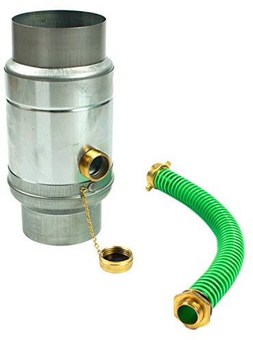Zink Regenwassersammler 100 mm mit Schlauch- und Fassanschluss für das Fallrohr, Titanzink Regensammler 85% Wasser-Ertrag dank doppelwandigem Aufbau, Wassersammler für Regentonnen