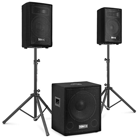 Vonyx VX0812BT, PA Anlage Komplettset, 2 St. Passiv Hochtöner, DJ Boxen Set | Mobiles PA System, Aktiv Subwoofer, 800 Watt, MP3 Player, inkl. Boxenständer, Bluetooth, USB, Mikrofonanschluss, SD, Bass