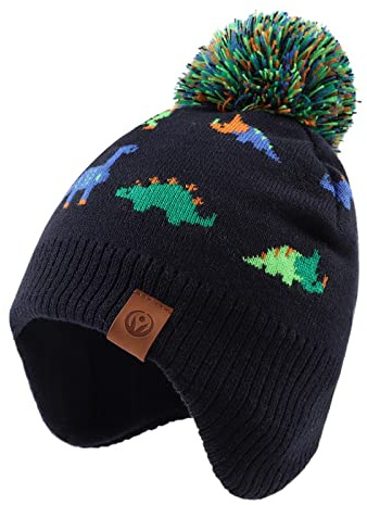 XIAOHAWANG Baby Strickmütze Winter Babymütze Junge Warme Kindermütze Junge Beanie Mütze Dicke Wintermütze für Herbst,Winter (Bunte Dinosaurier Hut?2-4Jahren)