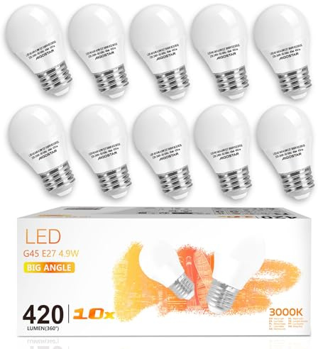 Aigostar E27 LED Lampe 4.9W, Warmweiss 3000K, 420 Lumen, Lampe G45 Leuchtmittel E27 LED Birne, 230 Grad Abstrahlwinkel, Nicht Dimmbar - 10er Set