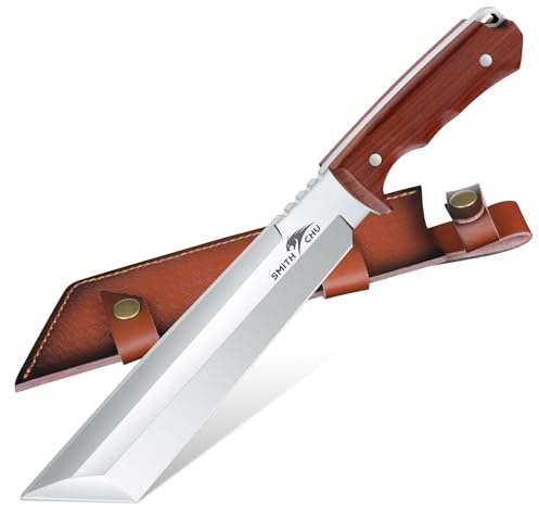SMITH CHU Großes Tanto Messer Machete scharf echt für Garten,Bushcraft Messer für Wald,Full Tang Jagdmesser mit Scheide,Geschenke für Männer, Klassiker
