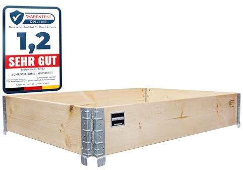 Schroth Home Hochbeet 120x80x20cm groß - rechteckig - Palettenrahmen aus Holz - Hochbeet für Garten - faltbar - steckbar & stapelbar - Aussenbereich (1x Hochbeet Rahmen)