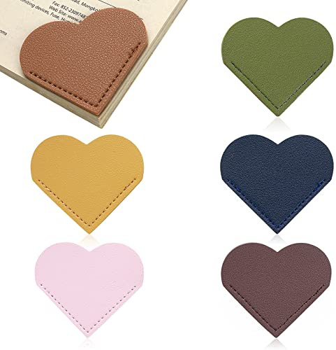 TIESOME 6 Stück Leder Herz Lesezeichen, Ecke Seite Buch Marks, niedliche Lesezeichen Buch Zubehör für das Lesen Liebhaber, niedlich handgemachte Buch lesen Geschenk für Buchliebhaber (6 Farben)