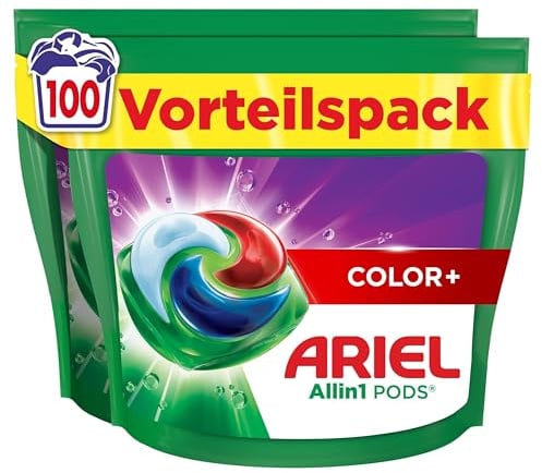 Ariel Waschmittel Pods All-in-1, Flüssigwaschmittel Kapseln 100 Waschladungen, Color+, Kraftvolle Fleckentfernung ab der 1. Wäsche