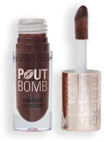 Revolution Pout Bomb Plumping Lip Gloss, Chocolate Sparkle | Aufbaubar, Hoher Glanz für Feuchtigkeitsspendendes, Volumengebendes Finish, Vegan & Tierversuchsfrei, 4,5ml