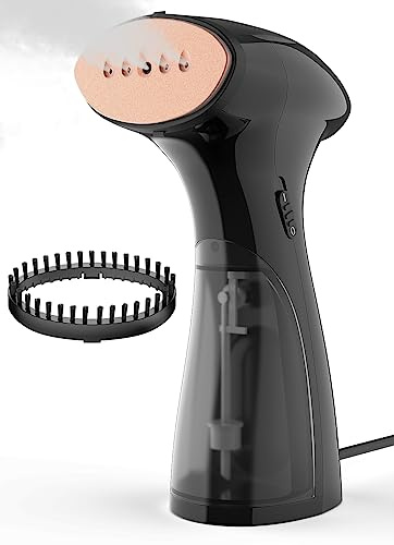 Blesgam Steamer Dampfglätter 1600W, Tragbarer Dampfglätter mit 150ML Wassertank, 30s Schnellaufheizung Reise Steamer, Dampfleistung 25g/min, 2-in-1 Reisebügeleisen, Dampfbürste für Kleidung, Schwarz