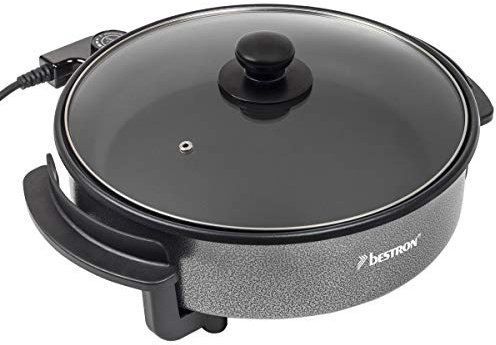 Bestron Elektrische Partypfanne, Multifunktionspfanne Ø28.5 cm mit Glasdeckel, Antihaftbeschichtet, 1.500 Watt, AHP1200, Farbe: Schwarz