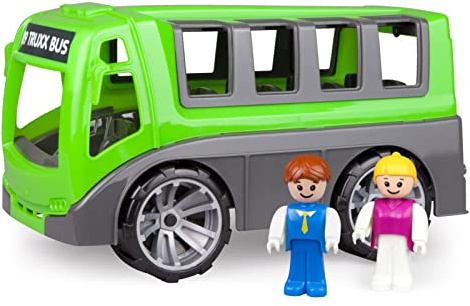 Lena 04454 - Truxx Bus, Spielbus Fahrzeug ca. 27 cm, Spielset mit robustem Reisebus und 2 vollbewegliche Spielfiguren, Spielfahrzeug Set für Kinder ab 2 Jahre, Spielzeugbus in grün/grau