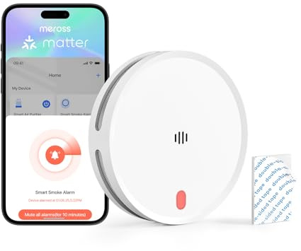 Meross Smart Rauchmelder vernetzt, WLAN Feuermelder mit Dual-Lichtsensor, Brandmelder mit APP Warnmeldung, Rauchwarnmelder mit 0,8 mm Insektennetz, 33 mm, Hub erforderlich, 1 Stück