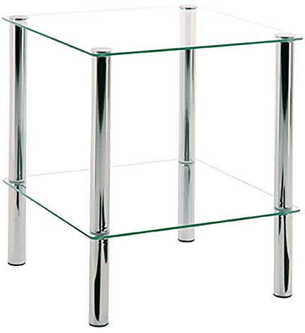 HAKU Beistelltisch quadratisch Chrom Metall Sofatisch mit Glasplatte Sicherheitsglas - Maße: B 39 cm x H 47 cm x T 39 cm, Style: Modern