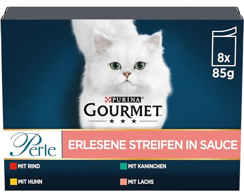 GOURMET Perle Erlesene Streifen, Sorten-Mix, 80er Pack (10 x 8 x 85g) | Katzenfutter nass
