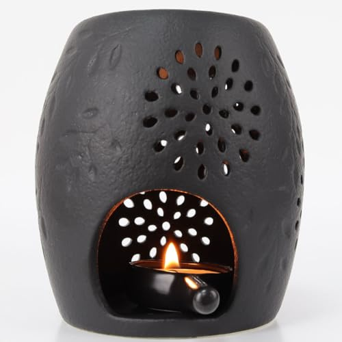 YODAVE Duftlampe Duftwachs Diffuser aus Keramik Aromalampe Öl Brenner mit Teelichthalter Schwarz (Schwarz)