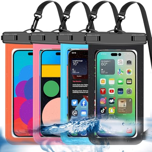 4 Stück Mehrfarbige Allgemein Wasserdichte Handy tasche,Wasserdichte Handy hülle Trocken sack (Schutz stufe: IP68) Outdoor-Sport für Apple iPhone,Samsung und bis zu 7,5 Zoll (Schwarz,Blau,Rosa,Orange)