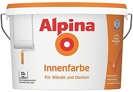 Alpina Innenfarbe, universelle Wandfarbe, 10 Liter, weiß, matt