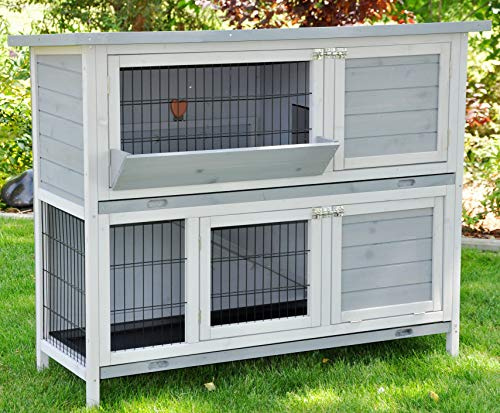 Kaninchenstall Hasenstall Meerschweinchen Kleintierkäfig Bommel grau, mit Heuraufe, wetterfest, 122 x 50 x 103 cm
