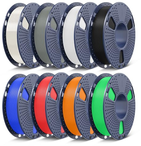 SUNLU PLA+ 3D Drucker Filament Bündel 1.75mm, 8 Farben Multicolor Set | 8 x 0.25 kg Spulen PLA PLUS Filament, Gesamt 2kg, Schwarz, Weiß, Grau, Klar, Rot, Kleinblau, Grün, Sonnenorange
