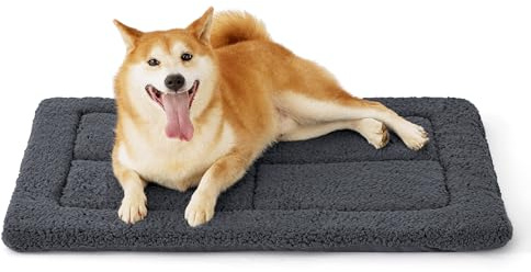 BEDSURE waschbar Hundematte Mittelgroße Hunde - 89x56 cm Hundekissen mittelgroße Hunde mit hochdichter Schaumstofffüllung, Sherpa-Plüsch waschbar Hundematratze, dunkelgrau