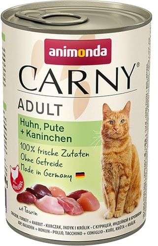 animonda Carny Adult Katzenfutter nass Huhn,Pute + Kaninchen (6 x 400 g) | hochwertiges Katzen Nassfutter mit 100 % frischen, fleischlichen Zutaten, Katzenfutter ohne Getreide und Zucker