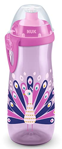 NUK Sports Cup Kinder Trinkflasche mit Chamäleon-Effekt | 24+ Monate | mit Farbwechsel | auslaufsichere Push-Pull-Trinktülle | Clip & Schutzkappe | BPA-frei | 450 ml | Pfau (lila)