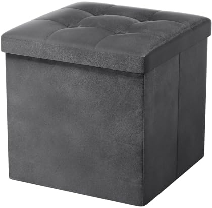 Oak & Tea Faltbarer Ottoman-Sitz, Faltbarer Fußhocker mit Stauraum, Schuhwechselhocker, Aufbewahrungsboxen mit Deckel, Kinderspielzeugbox, für Schlafzimmer, Wohnzimmer, Dunkelgrau, 38 x 38 x 38 cm