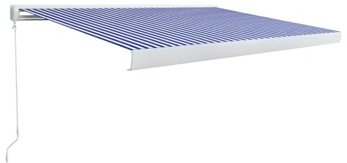 vidaXL Kassettenmarkise Manuell Gelenkarmmarkise Markise Vollkassettenmarkise Sonnenschutz Garten Terrasse Balkon 400x300cm Blau Weiß