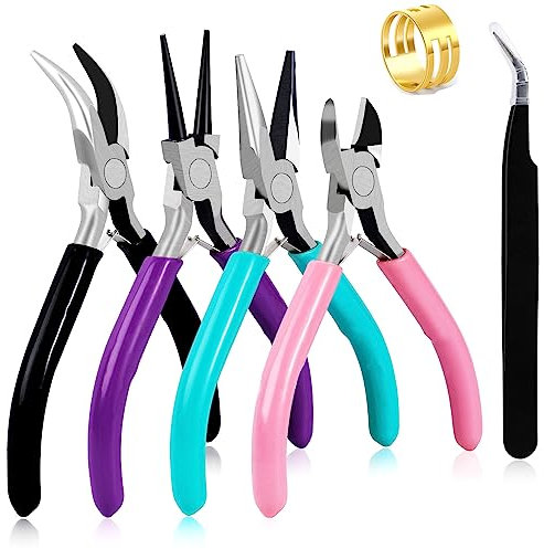 4 Stück Schmuckzange Schmuckherstellung Zangen Werkzeug Kit mit Spitzzange / Kettenzange Rundzange Bent Nose Zange Drahtschneider für Drahtwicklung Ohrring Bastelbedarf