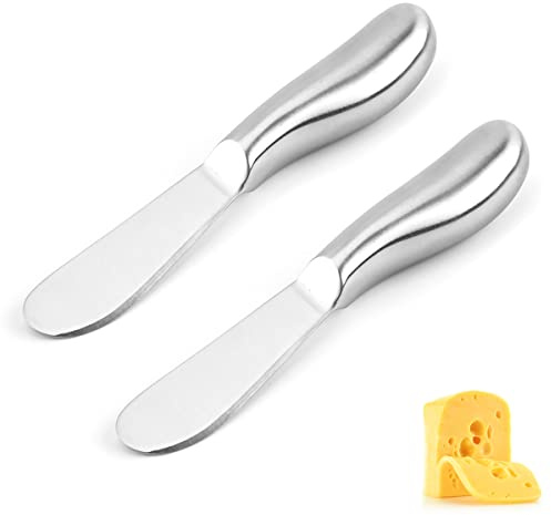 FIBOUND 2 Stück Dessertmesser Edelstahl, Butterstreuer Messer, Edelstahl Buttermesser, Streichmesser Set, Dessertmesser mit Ergonomischem, Für Butter, Käse, Marmelade, Sahne(Silber)