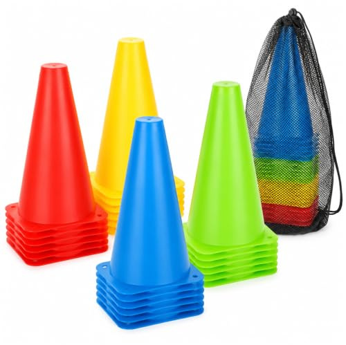CYEER 24er Set Markierungskegel 23cm - Bunte Pylonen für Kinder & Sport - Inkl. Tragetasche - Flexible Trainingshütchen für Fußball, Agility Hundetraining, Reitsport und Hindernislauf