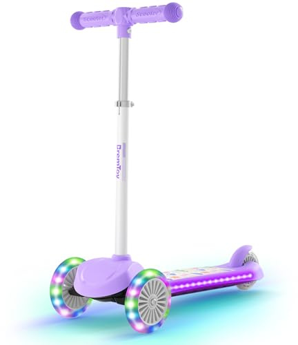 BremToy Roller Kinder 3 Jahre, Kinder Roller mit Leuchtendem Deck und PU-Beleuchtete-Rädern, 4-Stufig Höhenverstellbarer, Reaktionsschnelles Bremsen, leicht, Kinderroller für von 3–8 Jahren