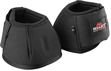 Start Pferdeglocken ohne Umdrehen Springglocken mit Klettverschluss, Hufglocken für Pferde, Ponys Warmblut, Kaltblut, Vollblut, 2er Set, Mehrfarbig (Schwarz, M)
