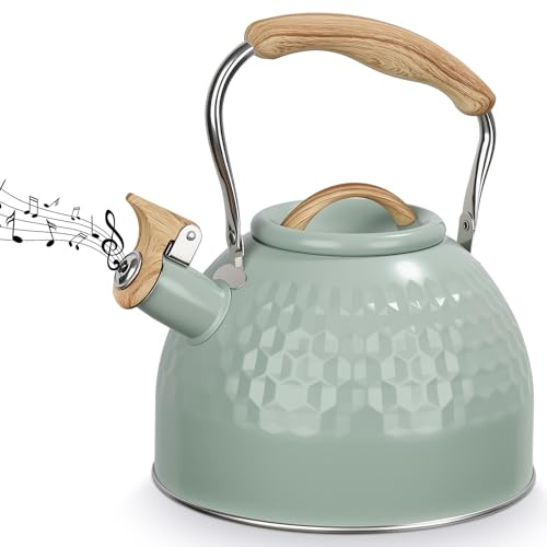 BEZORR Flötenkessel, 3liter wasserkessel Retro Teekessel,Wasserkocher,Pfeifkessel aus Edelstahl, Moderne Wasserkessel Induktion für Gasherd, Keramikofen, Induktionskochfeld