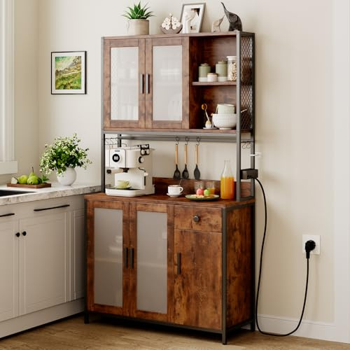 Dripex Küchenschrank 181×100×37 cm mit Steckdosen für Küche & Esszimmer | Industrie-Design, Arbeitsplatte, 5 Türen + Schublade, verstellbare Ablage, S-Haken