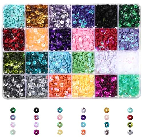 IANFAN 5mm Pailletten zum Basteln, 24 Farben Etwa 21000 Stück Glitzer Lose Pailletten zum Aufnähen Paillette Rund mit loch für DIY Kunsthandwerk Herstellung