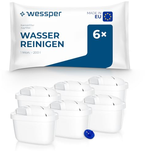 Wessper wasserfilter kartuschen, zusätzlicher PIN für Brita kanne 6 Stück | Filter mit Aktivkohle, Ionenaustauschharz, Kompatibel mit Dafi, Kompatibel mit Brita, Kompatibel mit BWT Aquaphor