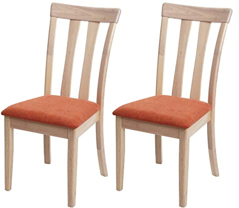 Mendler 2er-Set Esszimmerstuhl HWC-G46, Küchenstuhl Stuhl, Stoff/Textil Massiv-Holz - naturfarbenes Gestell, orange