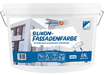 Farbklecks24 Silikon Fassadenfarbe 2,5L (versch. Größen) weiss, wetterbeständig, schmutzabweisend, Außenfarbe