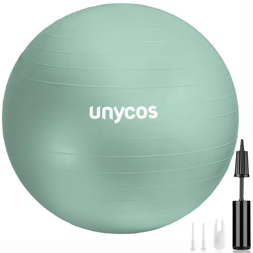 unycos - Gymnastikball 65 cm Sitzball Trainingsball für Yoga, Fitness, Medizinball, Balance Ball, Core Training Strength, Pilates-Ball | Inkl. Pumpe, BPA-Frei, Anti-Burst (Grün mit Logo)