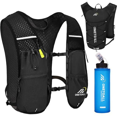 ONETOALL Laufweste Damen mit Trinkflasche 500ml, Leichter Trinkrucksack Laufen Herren 6L, Running Vest Laufrucksack Reflektierend für Jogging, Trailrunning, Fahrrad, Marathon, Motorrad, nur 150g