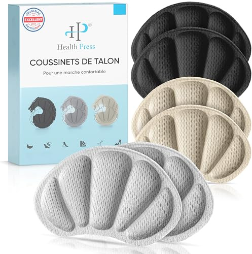 Health Press Fersenpolster Schuhe – Premium Fersenschutz Fersenkissen – 3 Paar Schuheinlagen in Schwarz, Grau, Beige – Antirutsch Einlagen für große Schuhe – Fersenschutzpolster gegen Reibung, Blasen