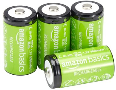 Amazon Basics NiMH-Akkus, Typ C (Babyzellen), wiederaufladbar, 5000 mAh, bis zu 1000-mal aufladbar, vorgeladen, 4 Stück