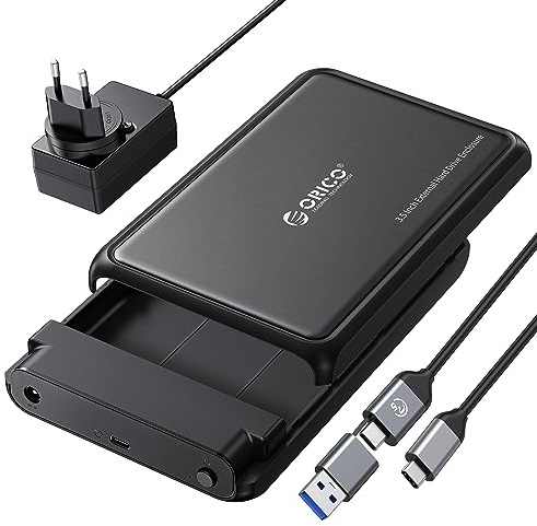 ORICO Festplattengehäuse 3.5 Zoll USB C 5Gbps Externes HDD Gehäuse für 2,5/ 3,5 SATA HDD und SSD Maximal 20 TB, Unterstützt UASP, 12 V/2A Netzteil ABS (DDL35C3-Schwarz)