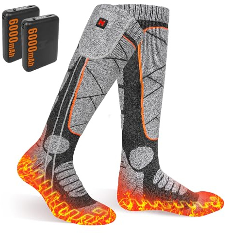 Beheizbare Socken, 6000mAh Akku Heizsocken, Elektrisch Beheizte Socken für Damen Herren, 3 Heizstufen Socken Beheizbar für Winter Outdoor-Sport