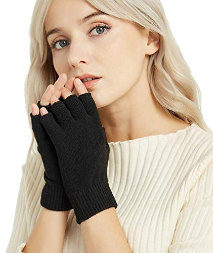 Novawo Damen Fingerlose Handschuhe aus Wollmischung warme Armstulpen
