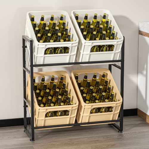 Getränkekistenregal für 4 Kisten Getränkekisten, Getränkeregal aus Metall, Freistehend Kistenständer Getränkeregal Stabil & Platzsparend Kistenregal mit 4 Kisten, Für Bier, Getränke, Obst und Gemüse