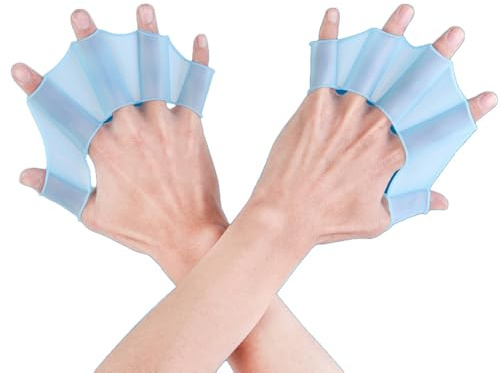 Waltonalice Schwimmhandschuhe Schwimmpaddels Hand Fingerpaddles Silikon-Handschwimmflossen Swim Glove Wassersport Handflossen Schwimmzubehör für Erwachsene und Kinder Blau（Kinder） S
