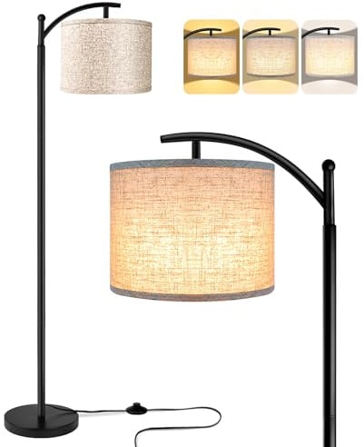 ROTTOGOON Stehlampe für Wohnzimmer mit 3 Farbtemperaturen LED Glühbirne Stehlampen Hoch Industrielle Stehlampe Lesen für Schlafzimmer Büro (9W LED-Glühbirne Beige Lampenschirm enthalten) Schwarz