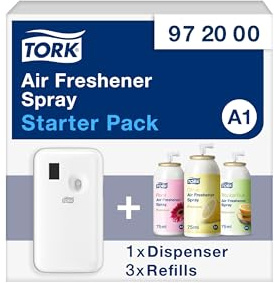 Tork Lufterfrischer-Spray Starter Pack - 972000 - A1 + Lufterfrischer-Nachfüllpacks (3x 75ml)