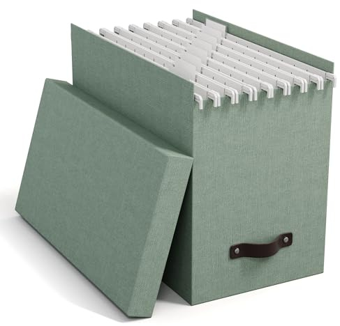 BIGSO JOHAN Hängeregisterbox A4 – Hängemappenbox mit Deckel und Griff – Schreibtischablage für Hängemappen & Dokumente – Aufbewahrungsbox aus recycelter Faserplatte und Papier – mintgrün
